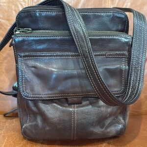 Fossil crossbody Handbag, genuine leather, brown with brass hardware